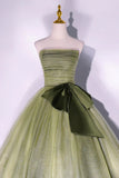 Green Strapless Tulle Long Formal Dress, A-Line Evening Party Dress HZ1024
