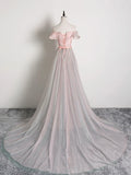 Lovely Tulle Applique Long Prom Dress, A-Line Evening Dress with Detachable Skirt HZ1024