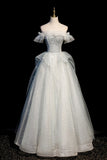 Off the Shoulder Tulle Long Prom Dress, A-Line Evening Dress HZ1024