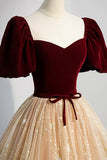 Cute Velvet Tulle Long Prom Dress, A-Line Evening Dress HZ1024