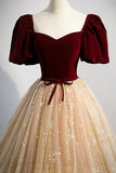 Cute Velvet Tulle Long Prom Dress, A-Line Evening Dress HZ1024