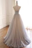 Cute Tulle Sequins Long Prom Dresses, A-Line Evening Dresses HZ1024