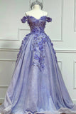 Off the Shoulder Applique Long Prom Dresses, A-Line Formal Evening Dresses HZ1024