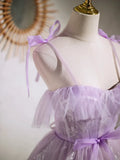 Lovely Spaghetti Strap Tulle Lace Short Prom Dress, Lavender A-Line Party Dress HZ1024