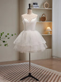 White Spaghetti Strap Tulle Short Prom Dress, Cute A-Line Party Dress HZ1024