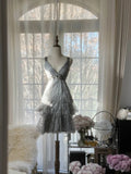 Chic Gray Beading Appliques A-line V-neck Tiered Party Dresses Homecoming Dresses, HZ1024
