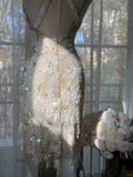 Vintage Beige Sequin Beading Appliques Spaghetti Strap A-line V-neck Party Dresses Homecoming Dresses, HZ1024