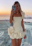 Vintage 3D Flowers Off-the-shoulder Design A-line Homecoming Dress HZ1024