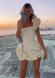 Vintage 3D Flowers Off-the-shoulder Design A-line Homecoming Dress HZ1024